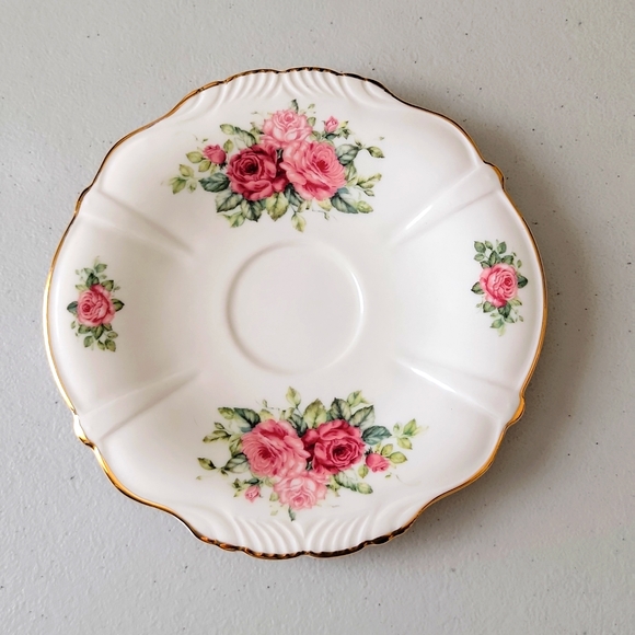 Burton & Burton Rose Saucer Plate White Gold Edge - Picture 7 of 7